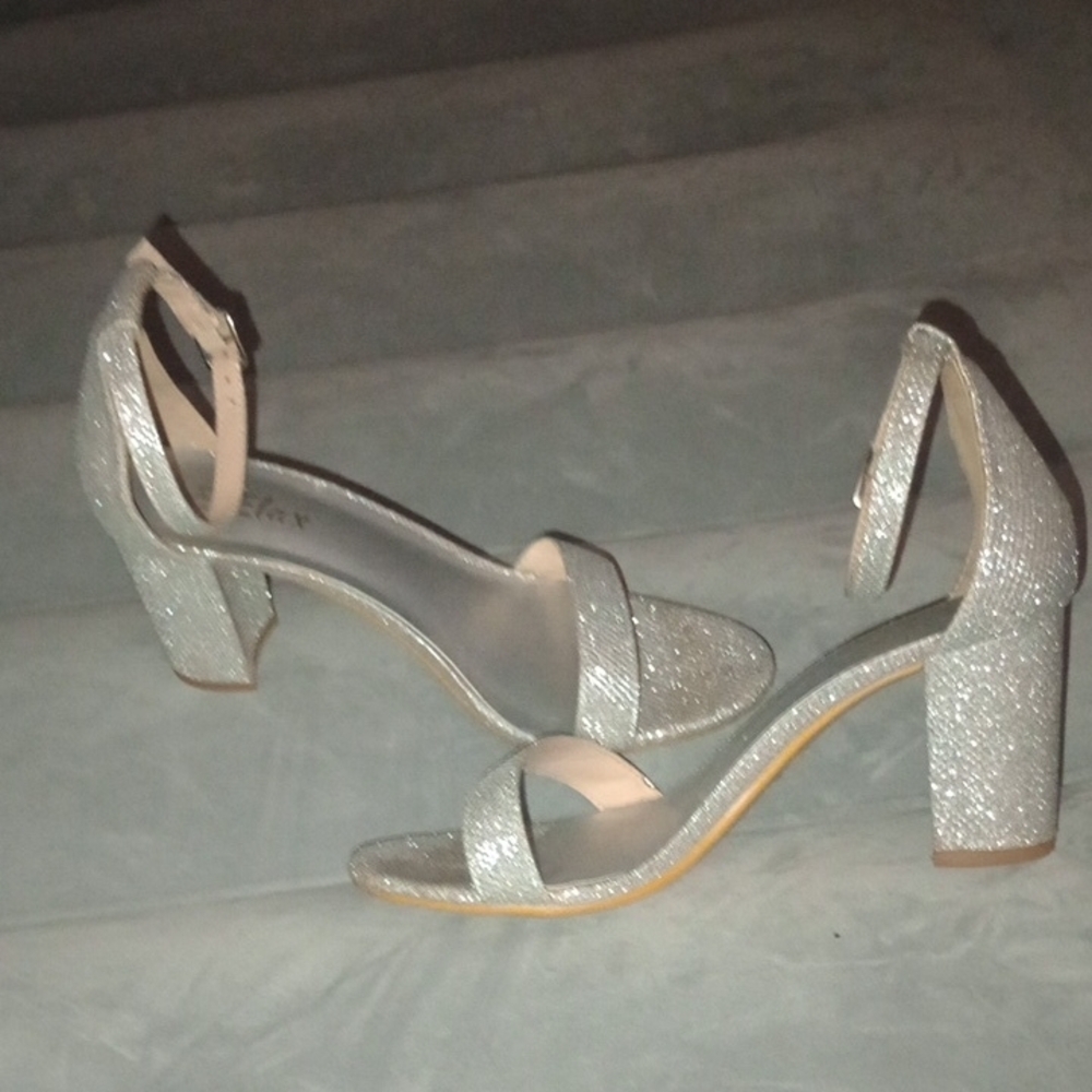 Elegant Silver Glitter Block Heel Sandals